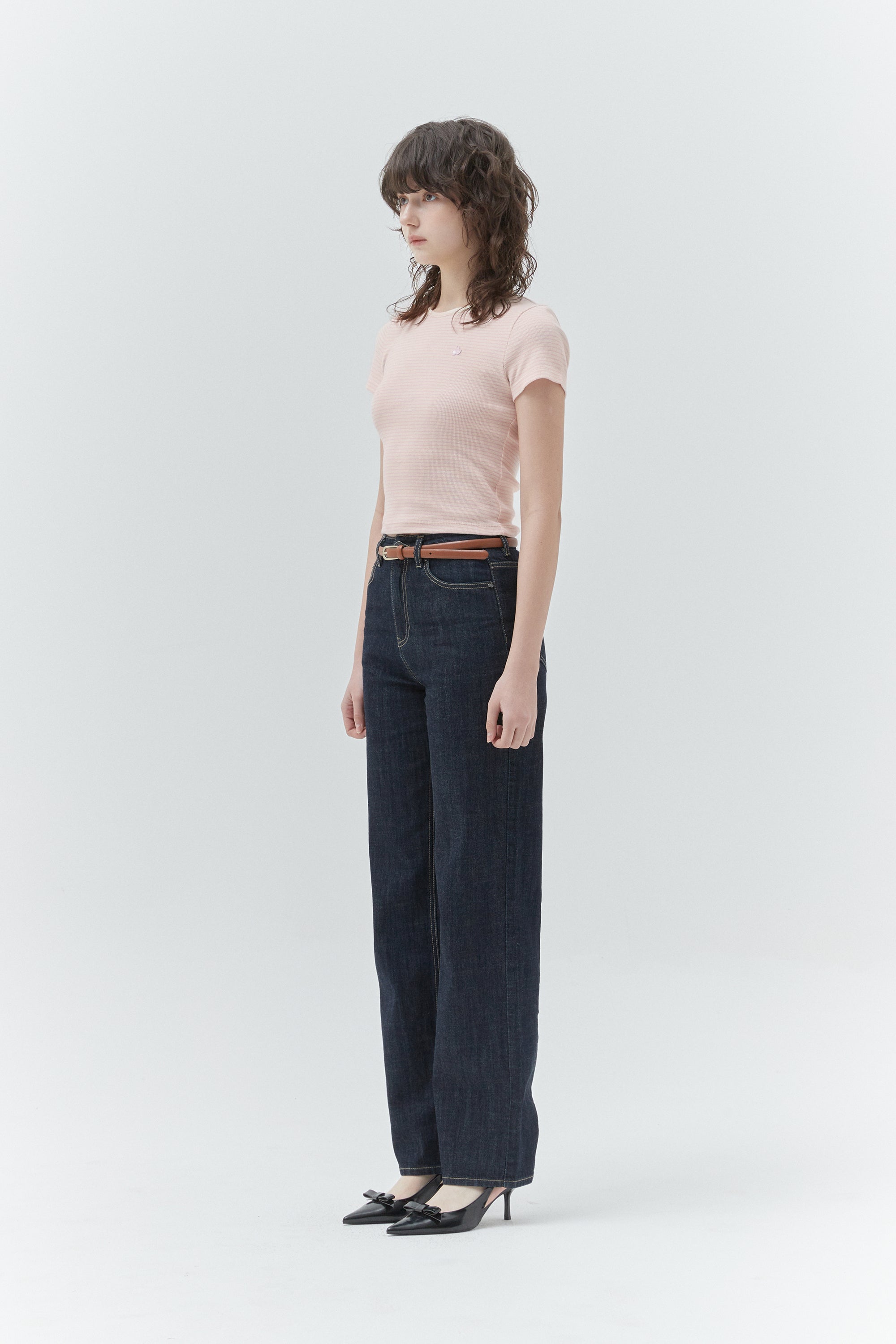 KIRSHプレーンスリムフィットストライプTシャツ【ピンク】