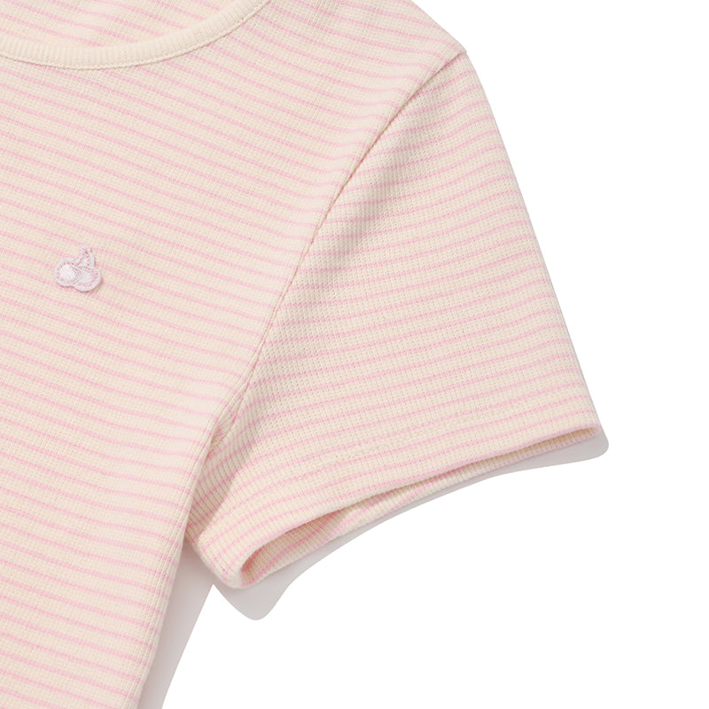 KIRSHプレーンスリムフィットストライプTシャツ【ピンク】