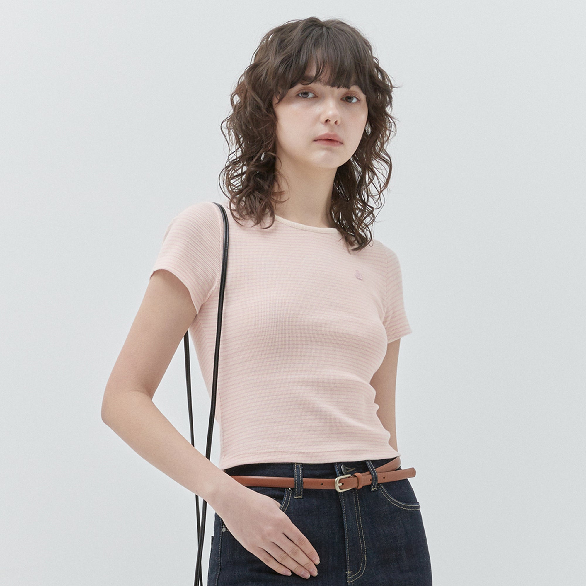 KIRSHプレーンスリムフィットストライプTシャツ【ブルー】