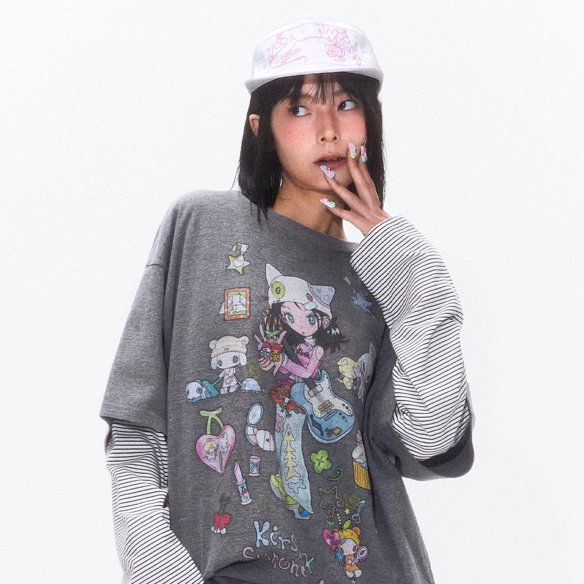 KIRSH X SUNONEBIRD ビックオーバーサイズグラフィックTシャツ【メランジグレー】