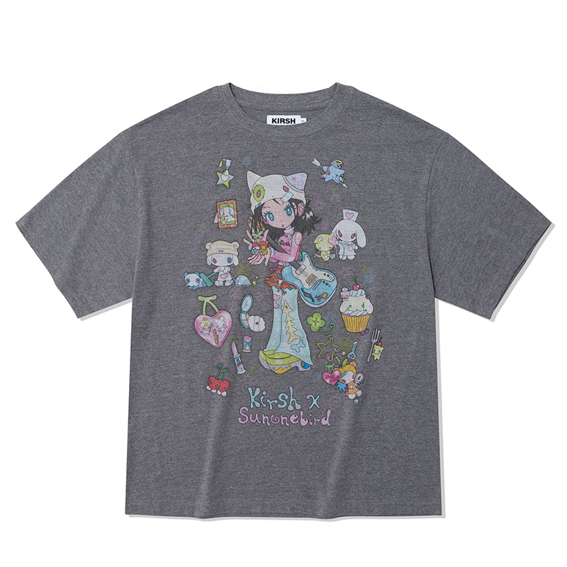 KIRSH X SUNONEBIRD ビックオーバーサイズグラフィックTシャツ【メランジグレー】