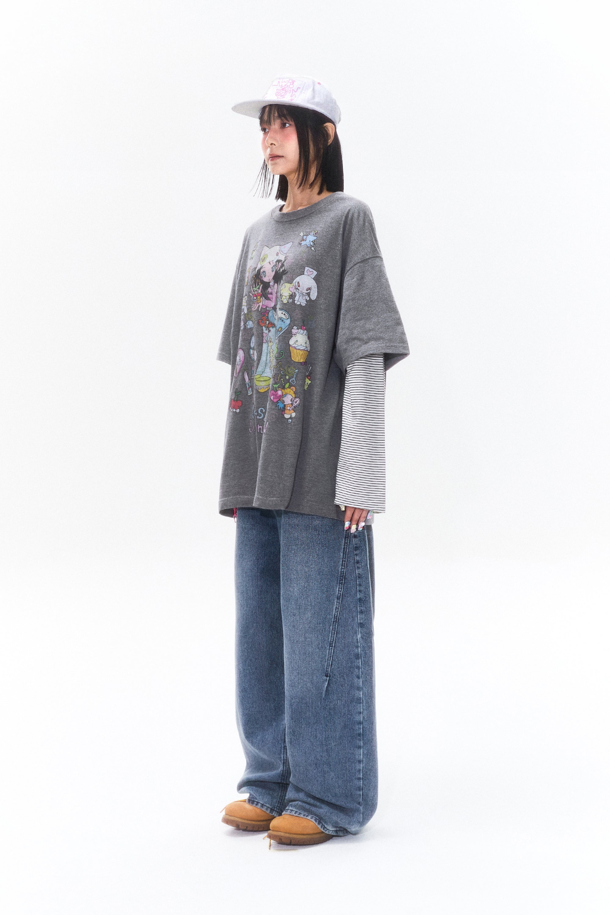 KIRSH X SUNONEBIRD ビックオーバーサイズグラフィックTシャツ【メランジグレー】