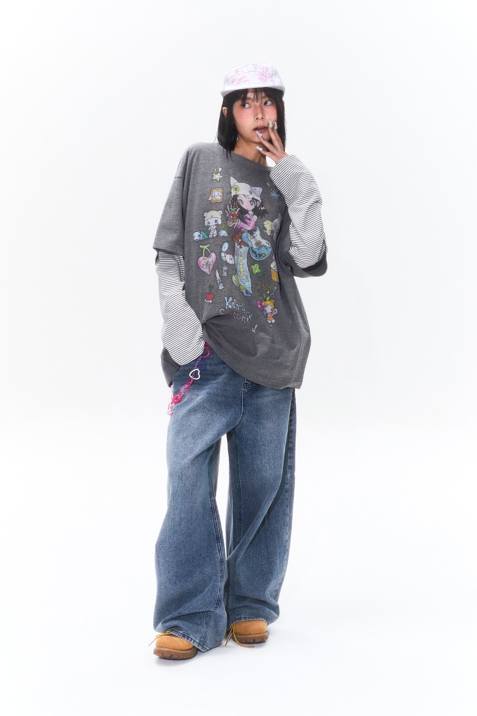 KIRSH X SUNONEBIRD ビックオーバーサイズグラフィックTシャツ【メランジグレー】