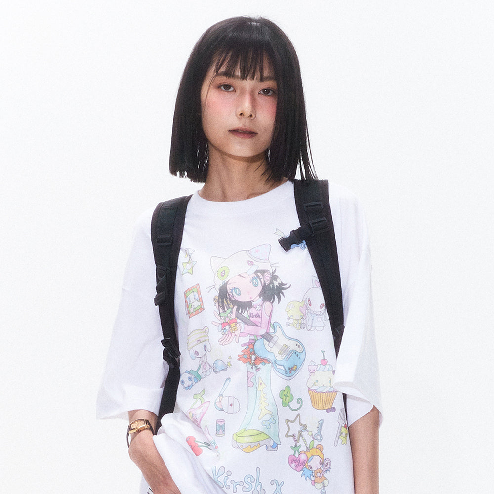 KIRSH X SUNONEBIRD ビックオーバーサイズグラフィックTシャツ【ホワイト】