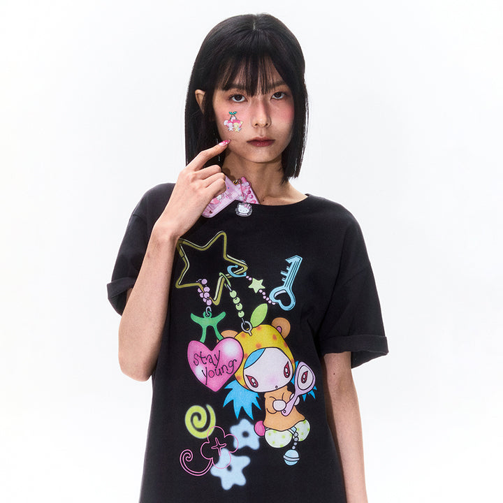 KIRSH X SUNONEBIRD グラフィックルーズフィットTシャツ【チャコール】