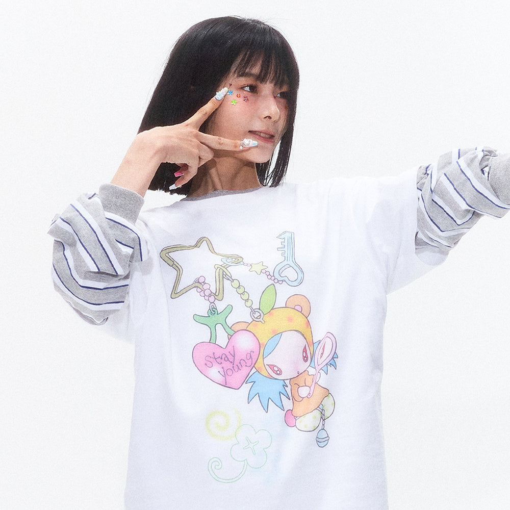 KIRSH X SUNONEBIRD グラフィックルーズフィットTシャツ【ホワイト】