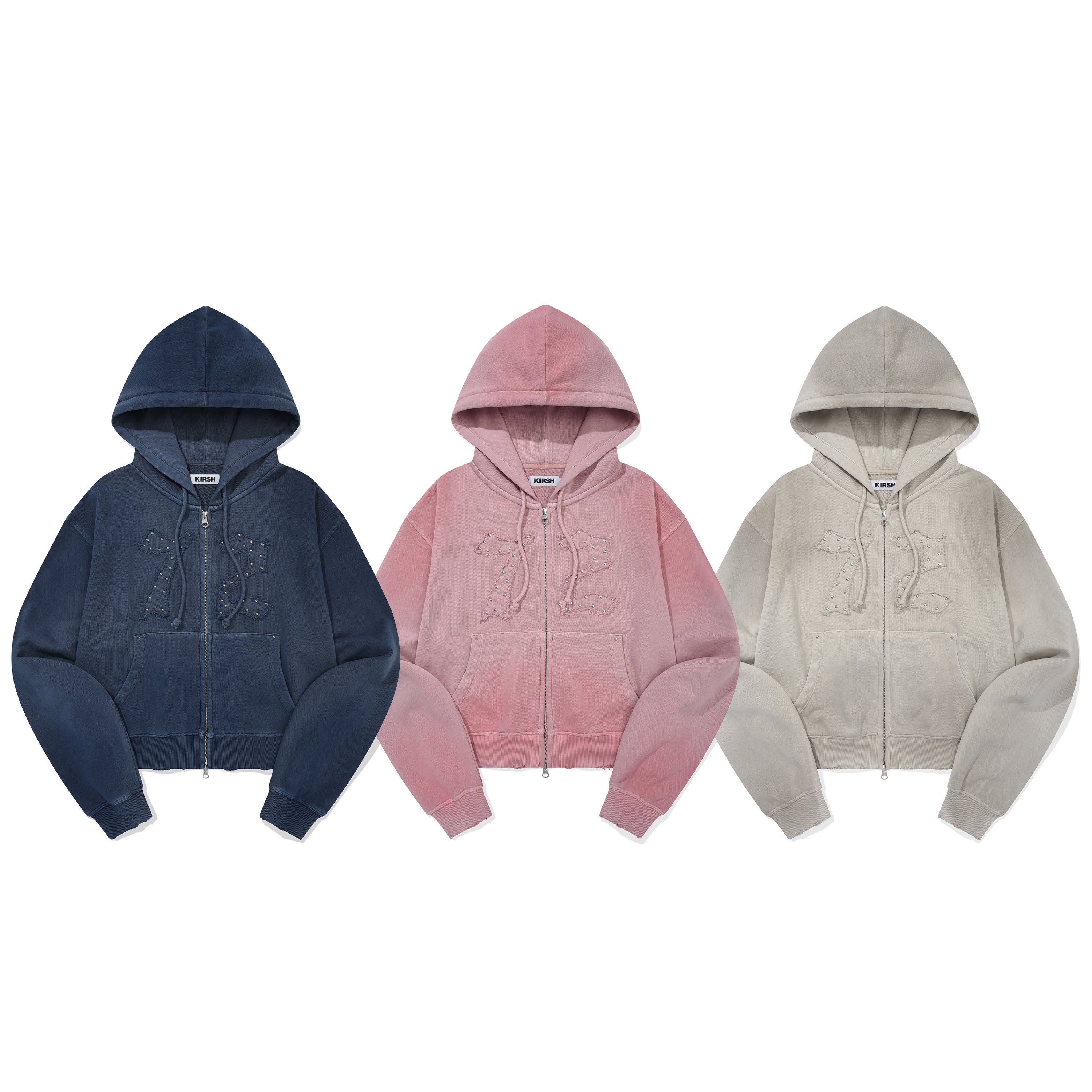 ヴィンテージウォッシングスタッドポイントクロップフーディジップアップ【オートミール】