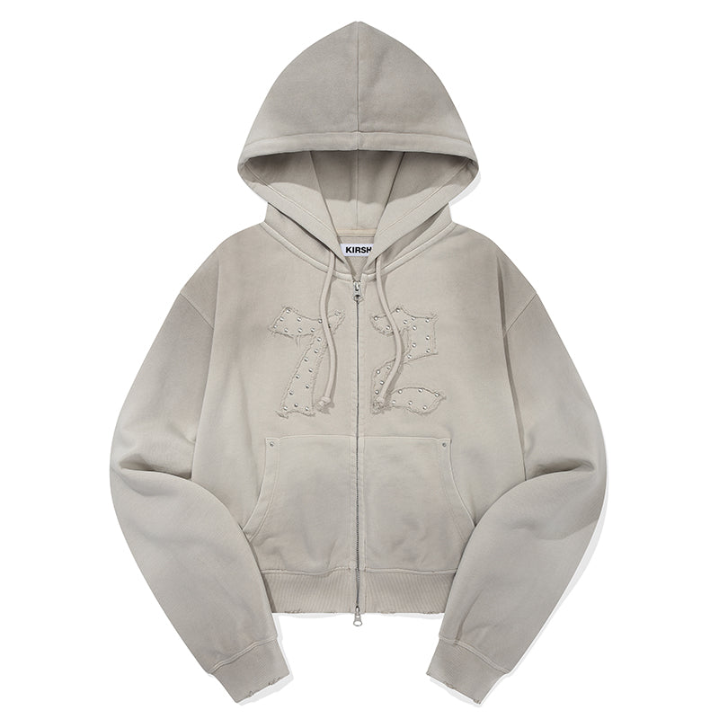 ヴィンテージウォッシングスタッドポイントクロップフーディジップアップ【オートミール】