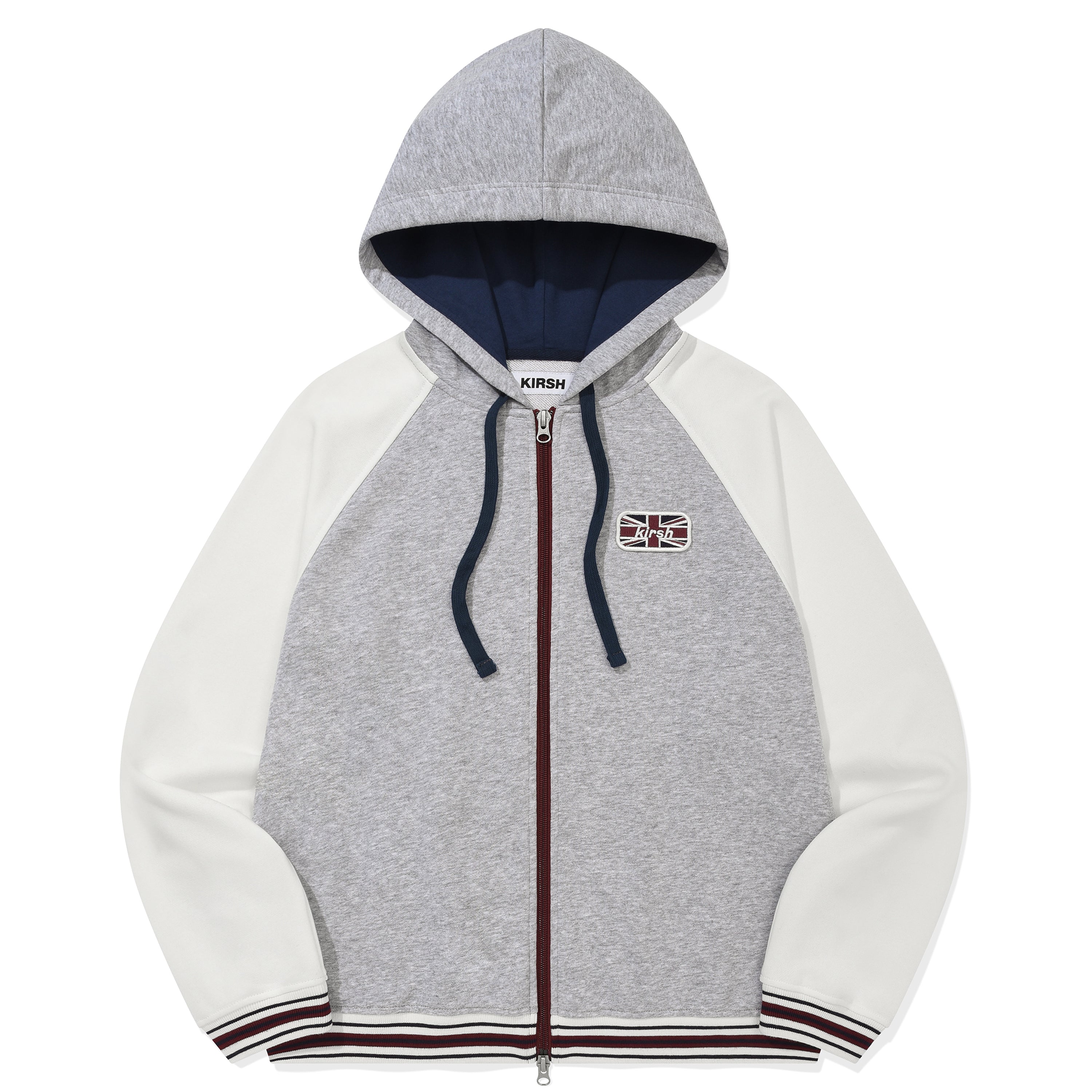 カラーブロックラグランフーディジップ アップ【メランジグレー】