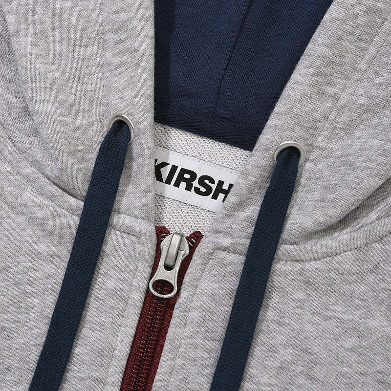 カラーブロックラグランフーディジップ アップ【メランジグレー】