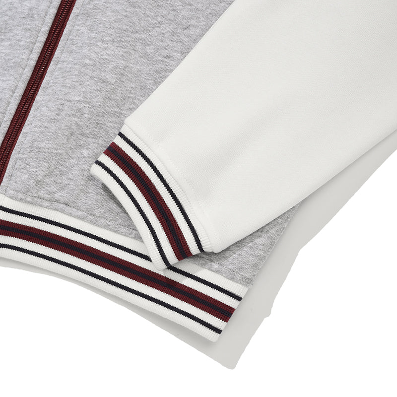 カラーブロックラグランフーディジップ アップ【メランジグレー】