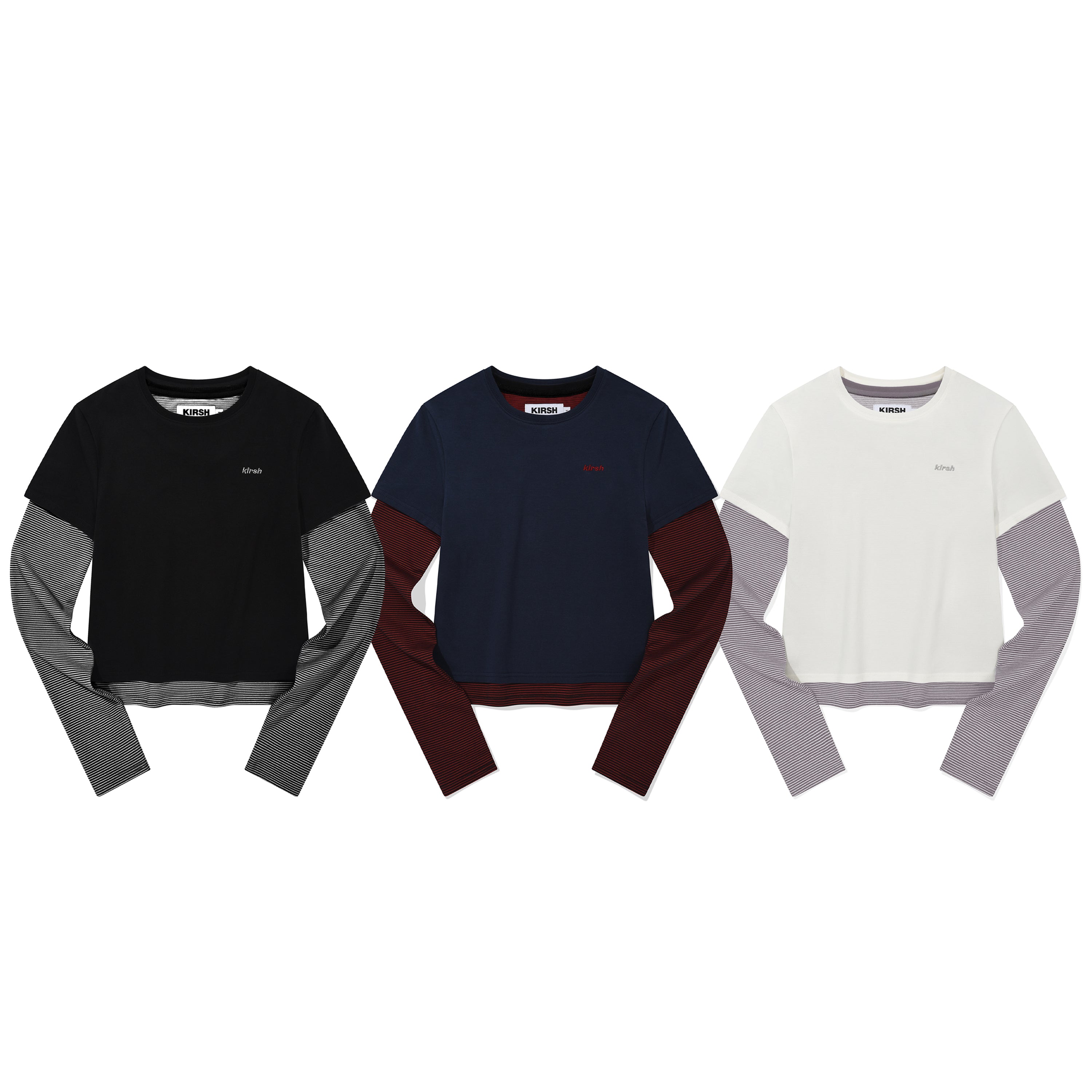 ストライプレイヤード2パックTシャツ【ネイビー】