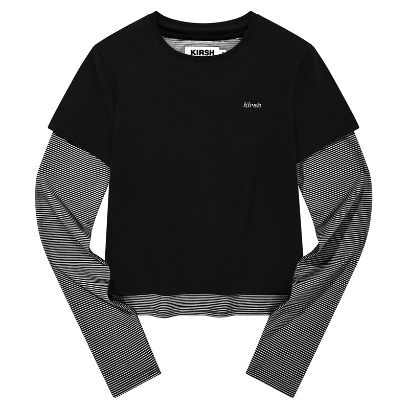 ストライプレイヤード2パックTシャツ【ネイビー】