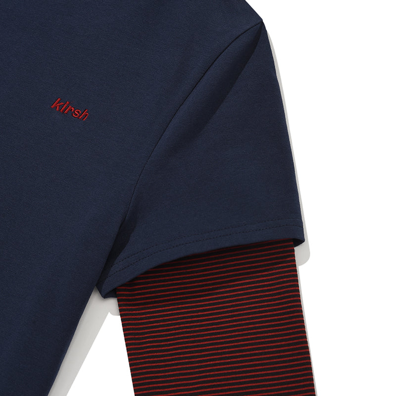 ストライプレイヤード2パックTシャツ【ネイビー】
