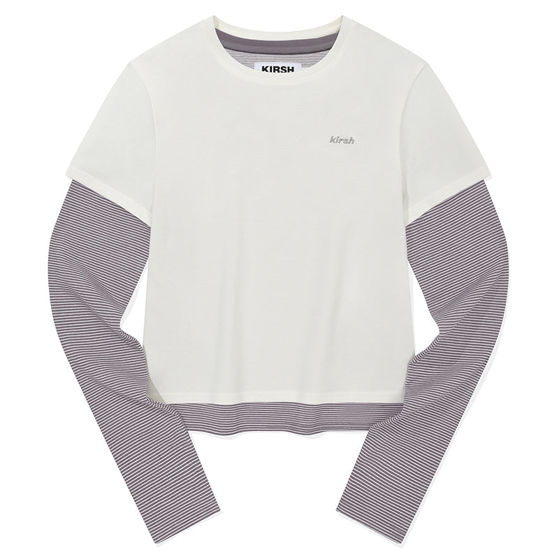 ストライプレイヤード2パックTシャツ【ネイビー】
