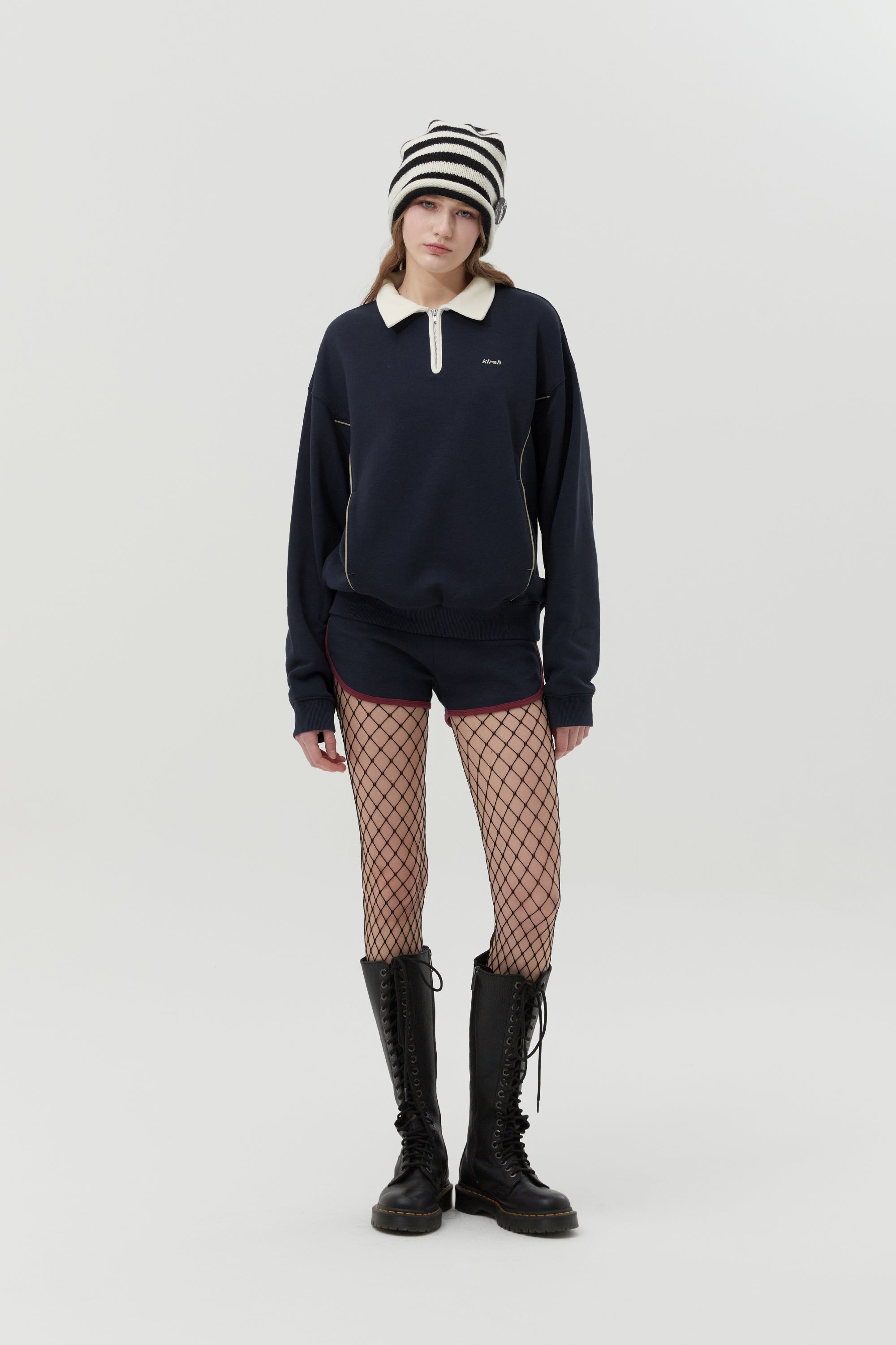 オープンカラースウェットシャツ【メランジグレー】