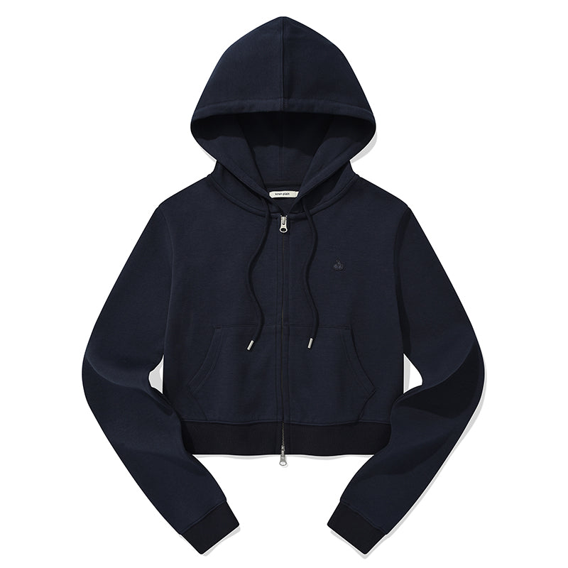 KIRSH プレーンスリムフィットクロップフーディジップアップ【ネイビー】