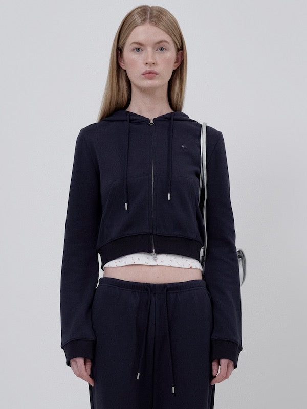 KIRSH プレーンスリムフィットクロップフーディジップアップ【グレー】