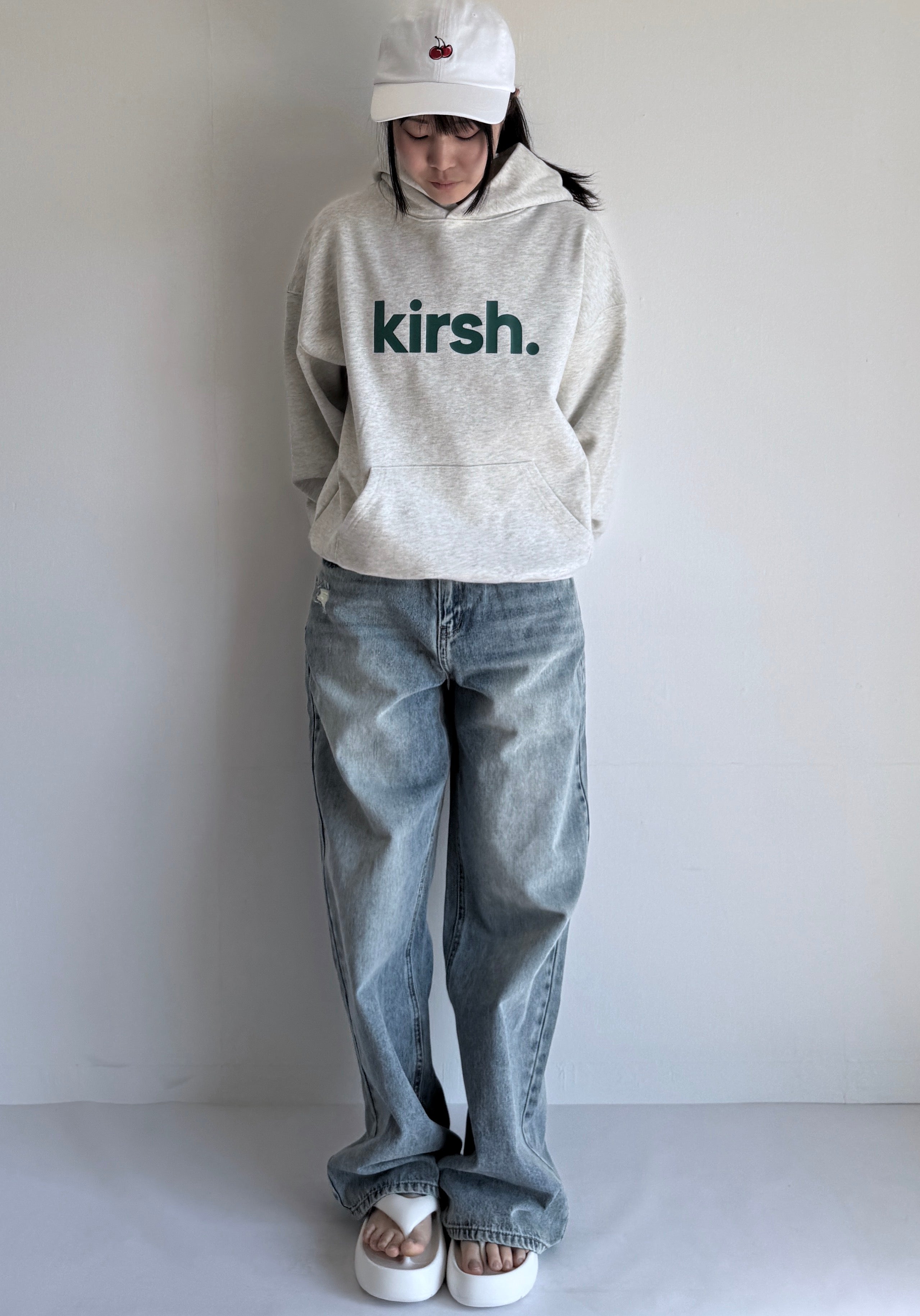 KIRSH ワーディングロゴルーズフィットフーディ【ピンク】