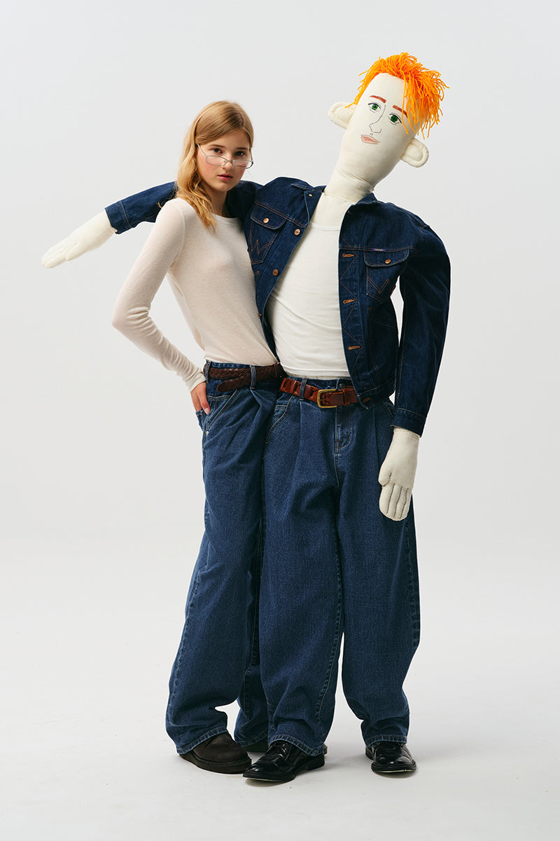 UNI デイリーピンタックデニムパンツ【ブルー】