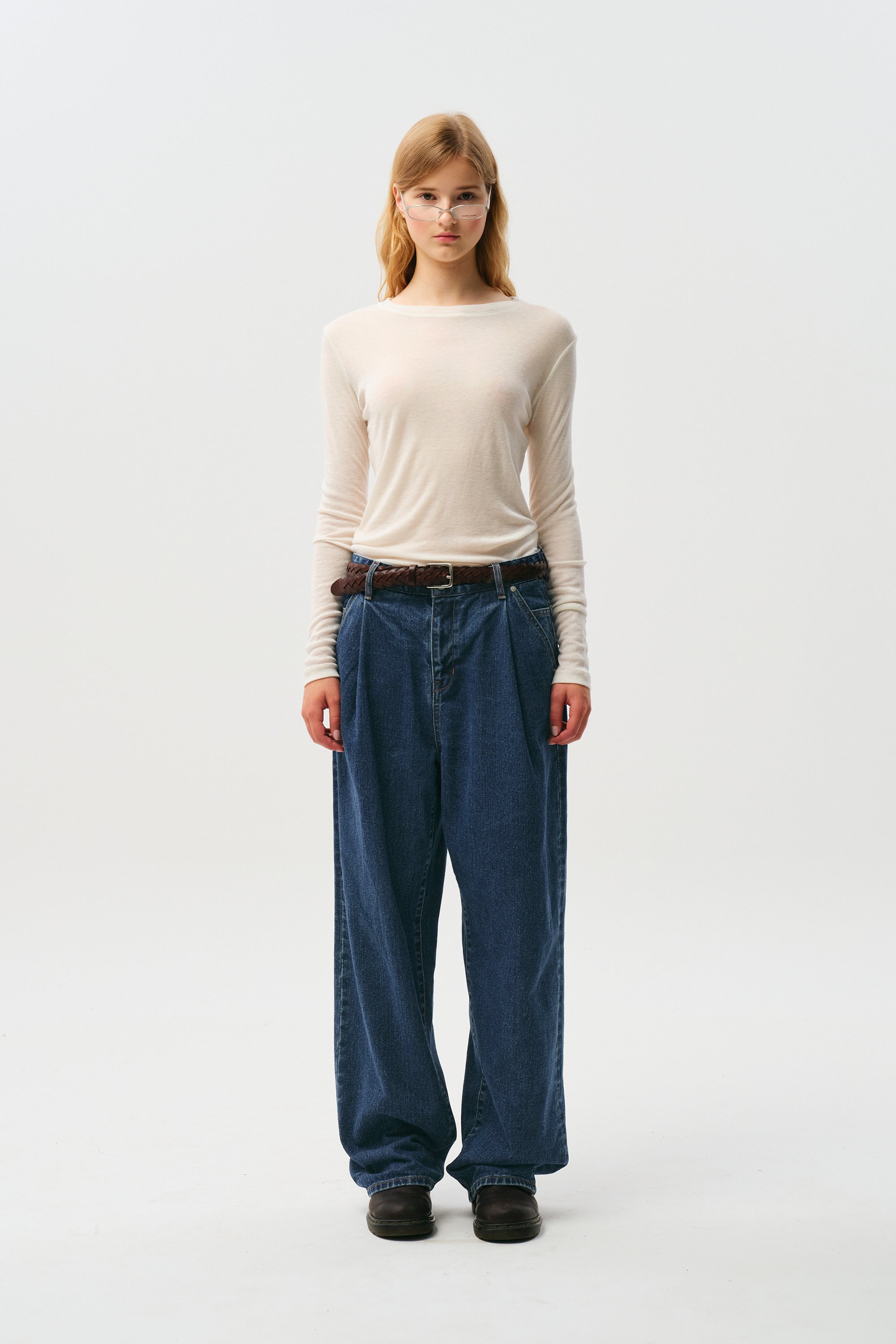 UNI デイリーピンタックデニムパンツ【ブルー】