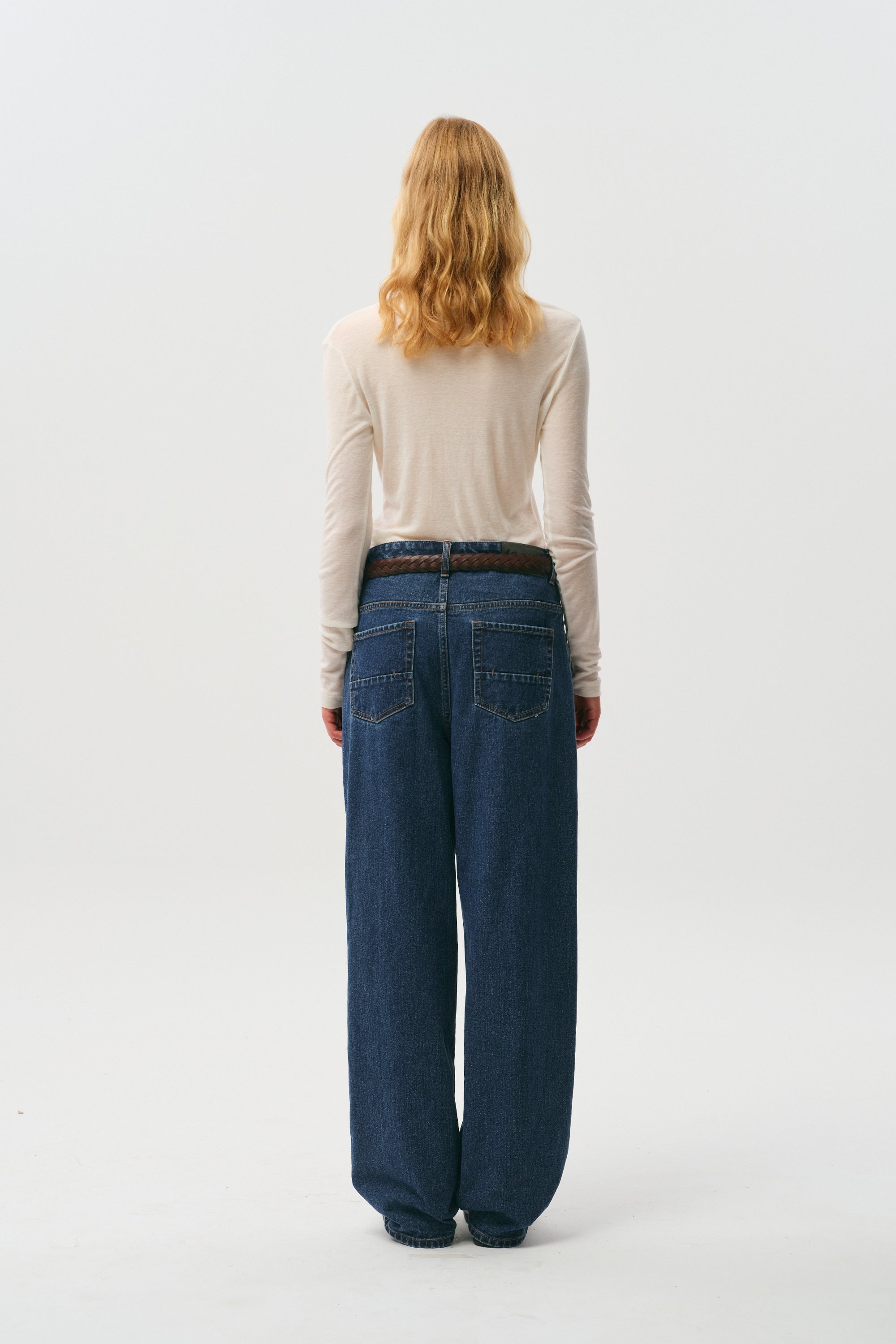 UNI デイリーピンタックデニムパンツ【ブルー】