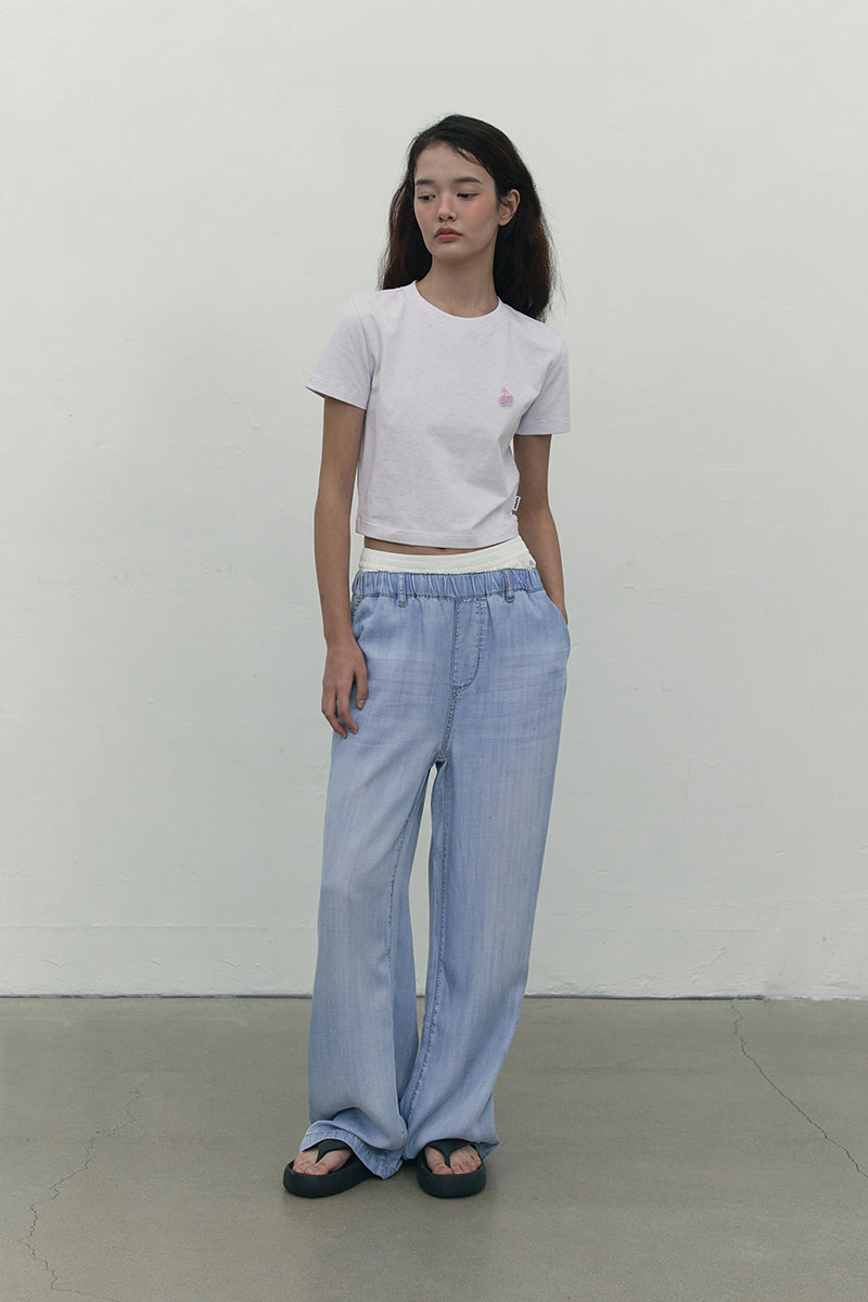 ウィメン クールワイドフィットバンディングパンツ【ライトブルー】