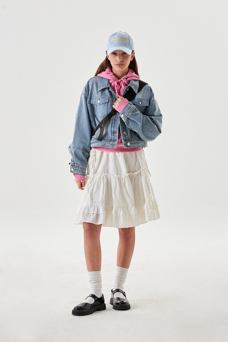 UNI ウォッシングクロップデニムジャケット【ブルー】