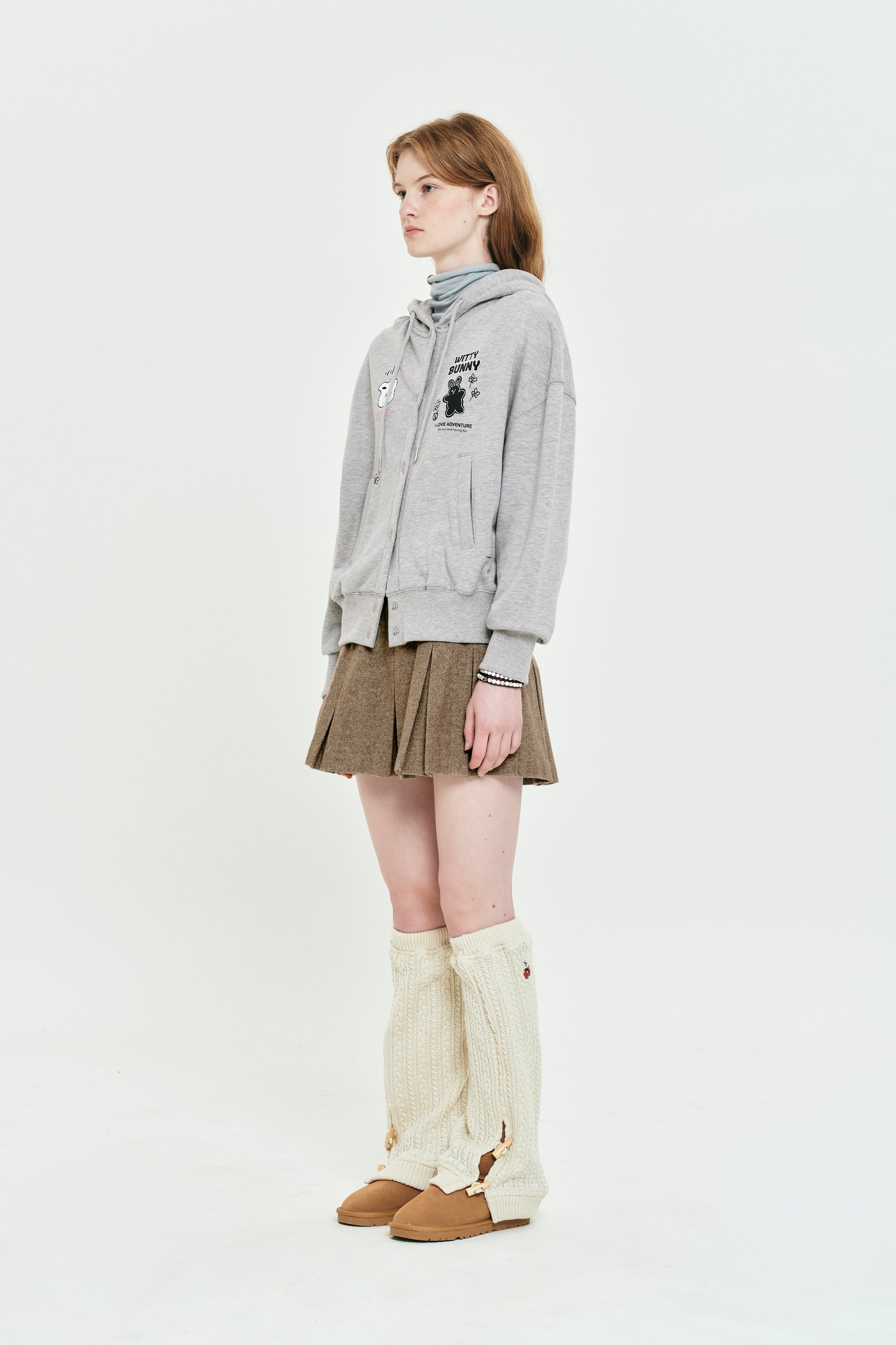 ウィッティバニーボタンフーディージップアップ【メランジグレー】
