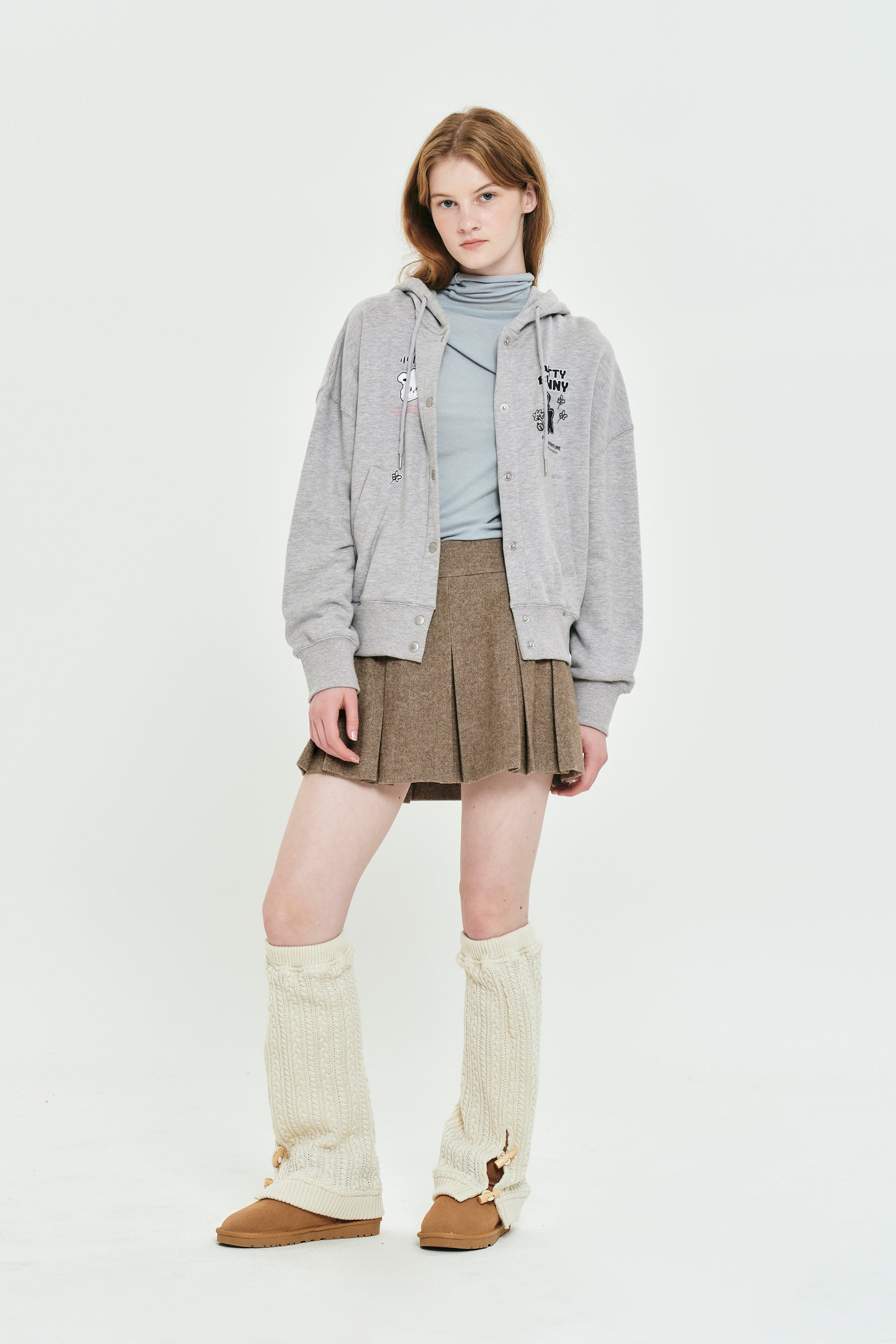 ウィッティバニーボタンフーディージップアップ【メランジグレー】