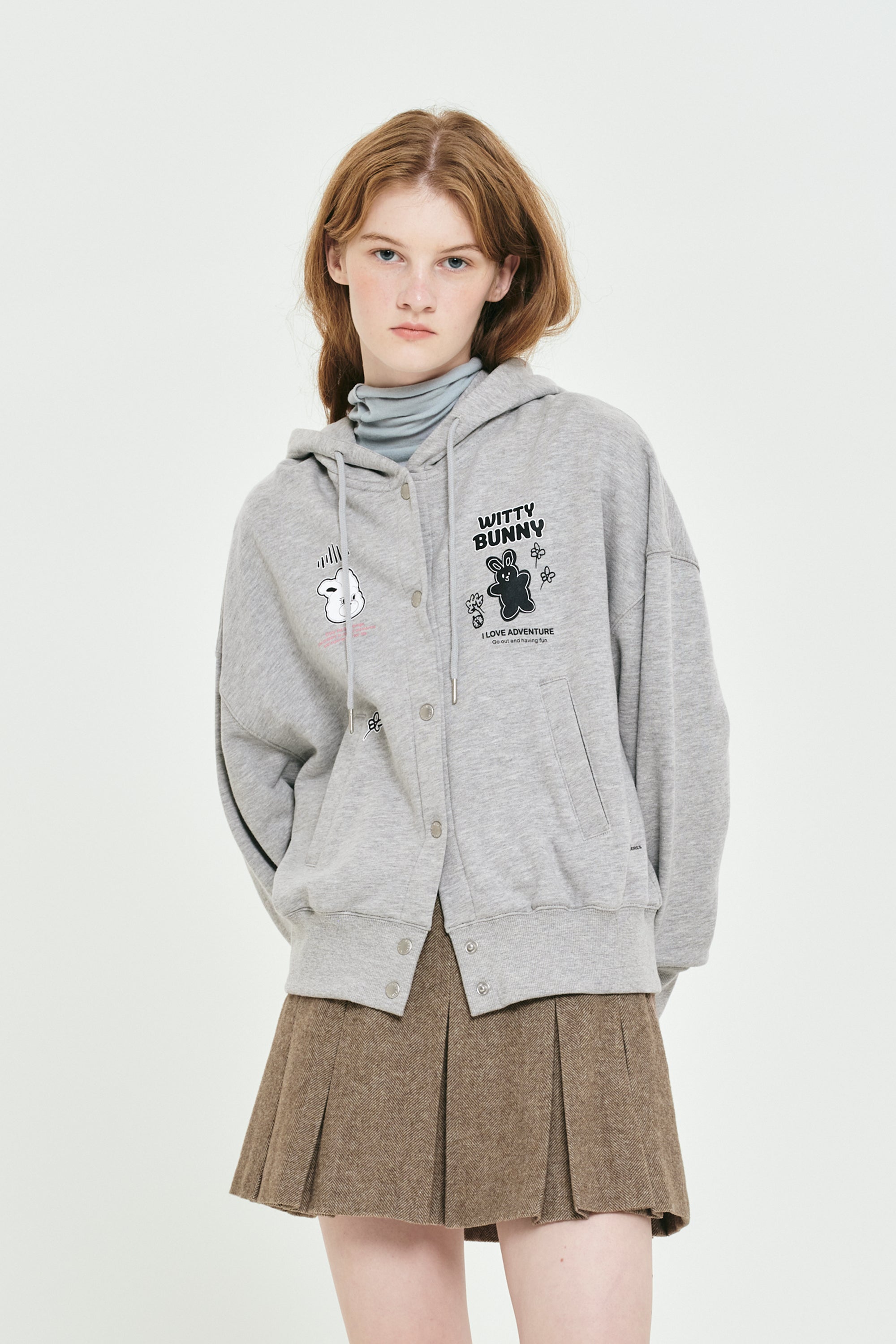 ウィッティバニーボタンフーディージップアップ【メランジグレー】