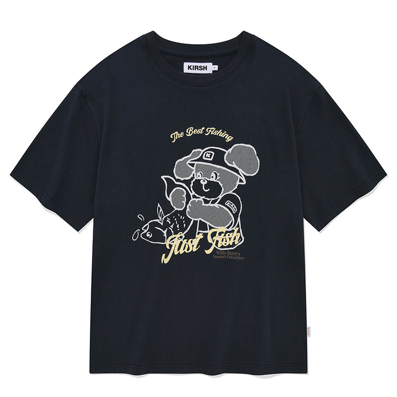 フィッシングウィッティバニーグラフィックルーズフィットTシャツ【ホワイト】