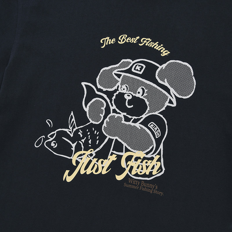 フィッシングウィッティバニーグラフィックルーズフィットTシャツ【ホワイト】