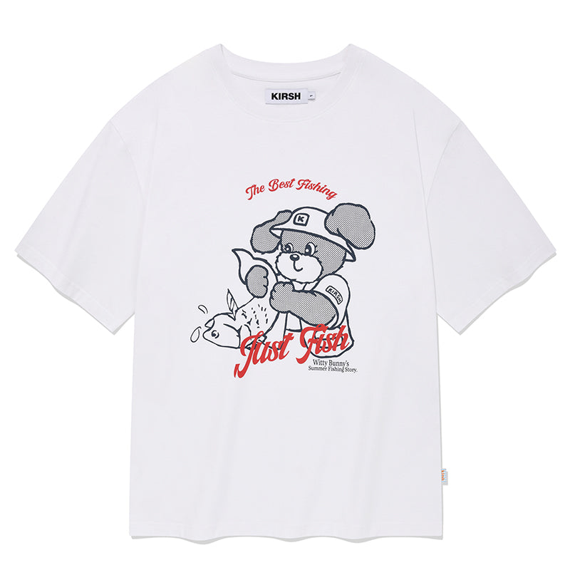 フィッシングウィッティバニーグラフィックルーズフィットTシャツ【ホワイト】