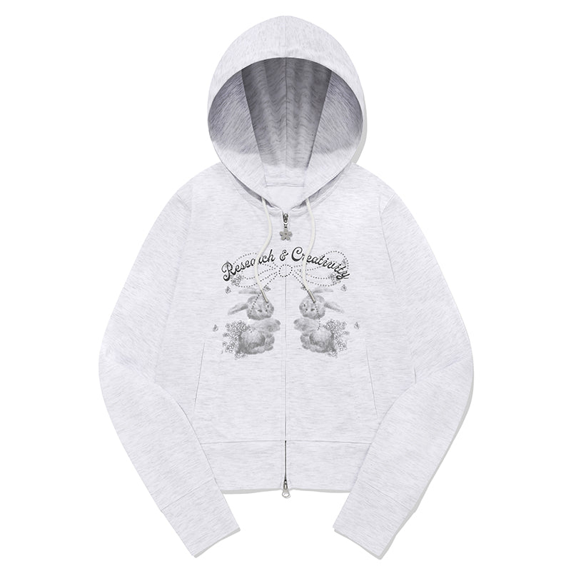 ウィッティバニーブーケガールクロップフーディージップアップ【メランジグレー】