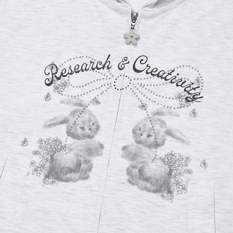 ウィッティバニーブーケガールクロップフーディージップアップ【メランジグレー】