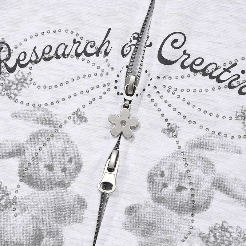 ウィッティバニーブーケガールクロップフーディージップアップ【メランジグレー】