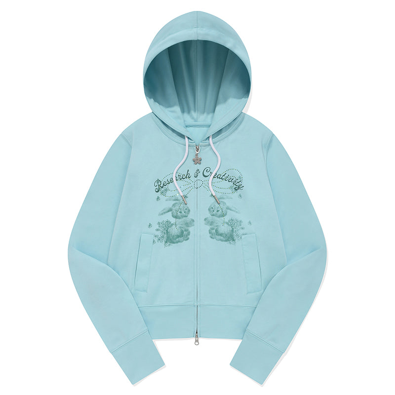 ウィッティバニーブーケガールクロップフーディージップアップ【メランジグレー】