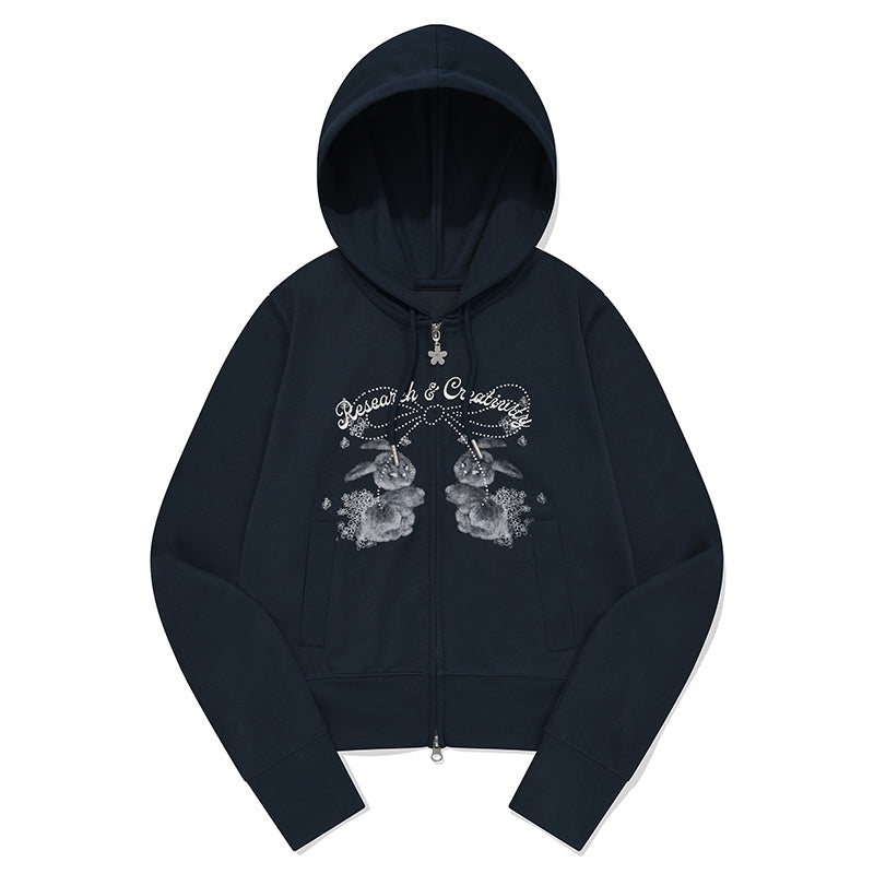 ウィッティバニーブーケガールクロップフーディージップアップ【メランジグレー】