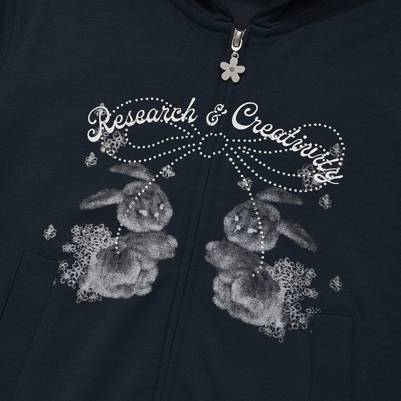 ウィッティバニーブーケガールクロップフーディージップアップ【メランジグレー】