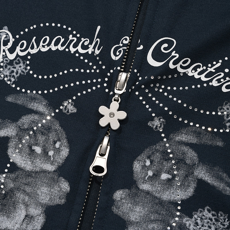 ウィッティバニーブーケガールクロップフーディージップアップ【メランジグレー】