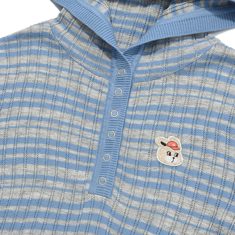 ウィッティバニーストライプニットパーカー【スカイ】