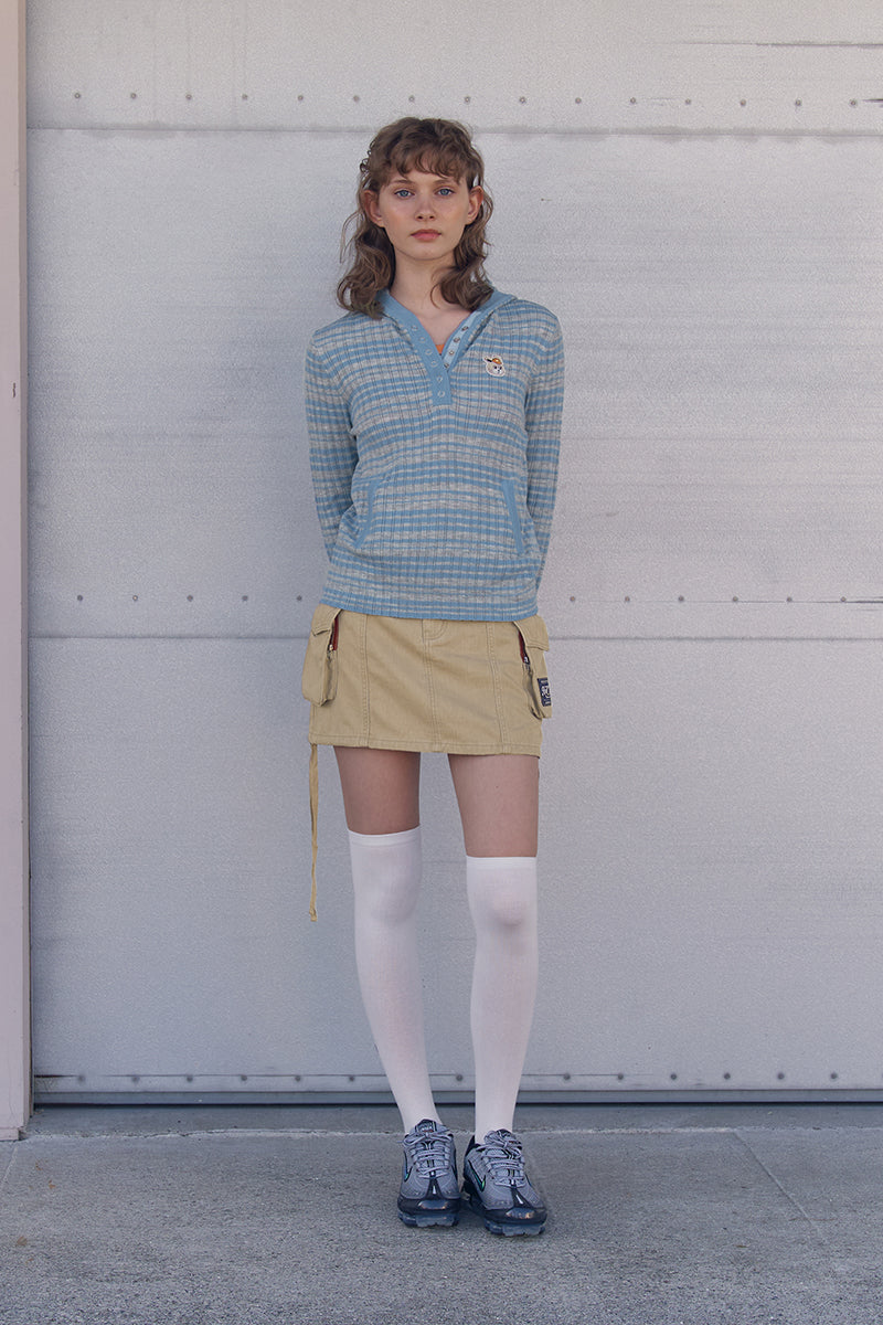 ウィッティバニーストライプニットパーカー【スカイ】