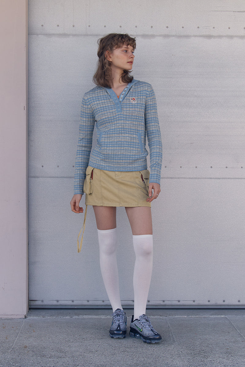 ウィッティバニーストライプニットパーカー【スカイ】