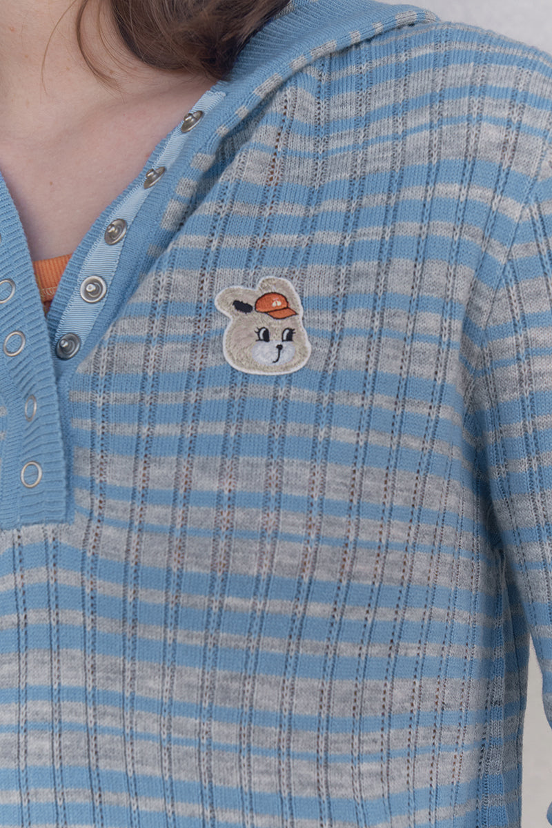 ウィッティバニーストライプニットパーカー【スカイ】