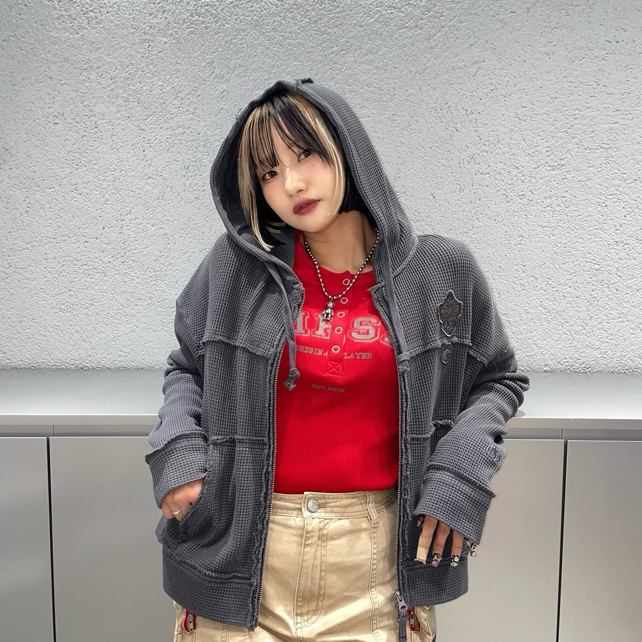 ピグメント ウォッシング フーディ ジップアップ【チャコール】