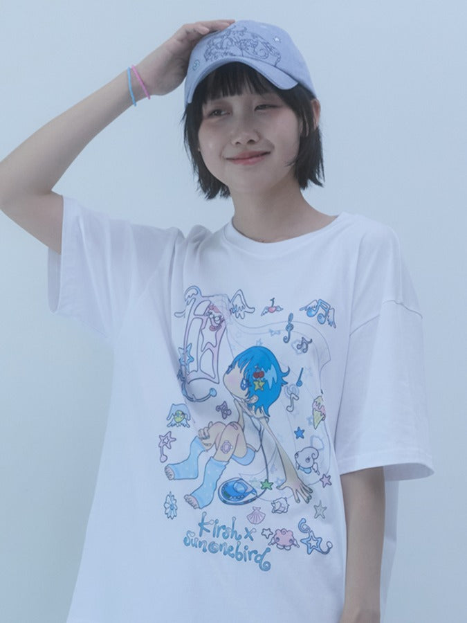 KIRSH X SUNONEBIRD メイングラフィックビックオーバーサイズ Tシャツ【ホワイト】