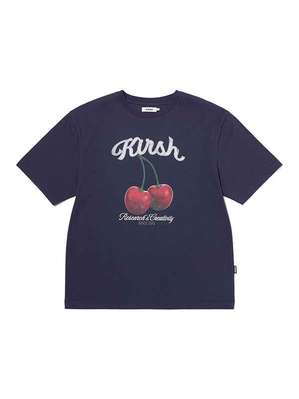チェリーグラフィックルーズフィットTシャツ【ネイビー】