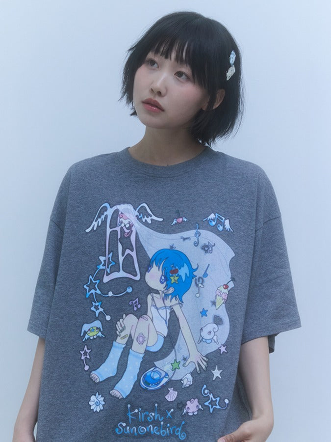 KIRSH X SUNONEBIRD メイングラフィックビックオーバーサイズ Tシャツ【メランジグレー】
