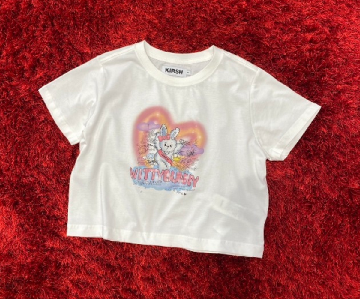 WITTY BUNNY TOMBOY GRAPHIC CROP T-SHIRT【WHITE】